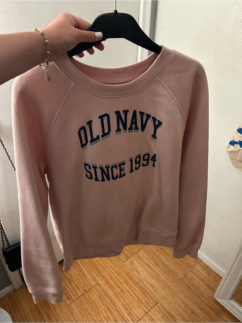 Old Navy Pink Crewneck Sweatshirt with Navy Logo